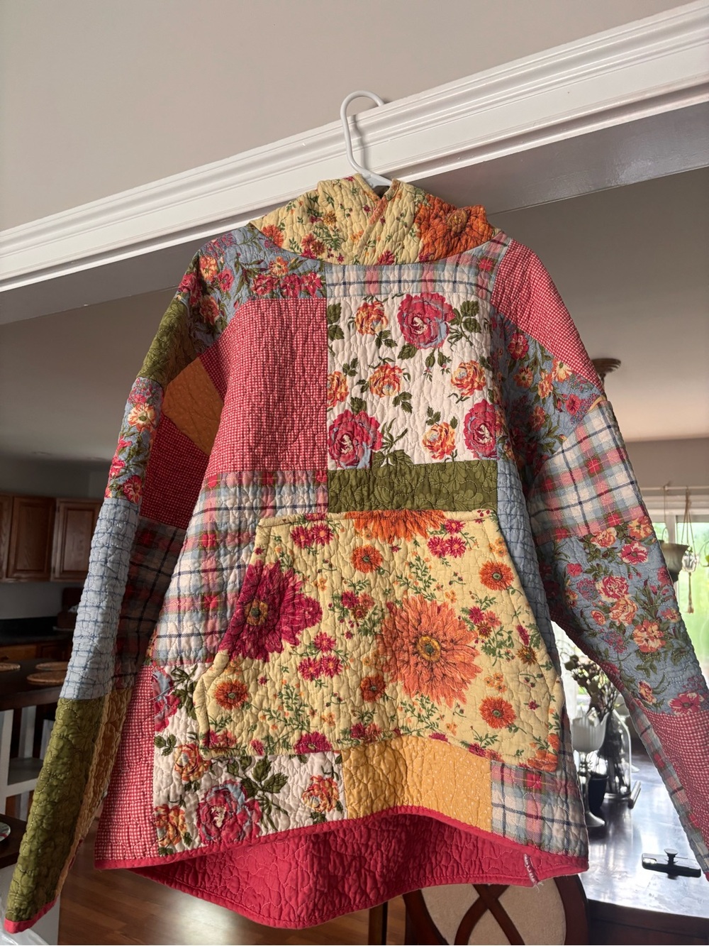 Quilted Floral Patchwork Hooded Jacket - Pink & Yellow